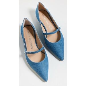 New Stuart Weitzman Emilia Mary Jane Ballerina Flats Denim Sz 10